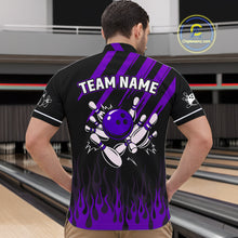 Load image into Gallery viewer, Black and Purple Flame Retro Bowling Polo, 1/4 Zip Shirt for Men Custom Vintage Team Bowling Jersey NQS11679