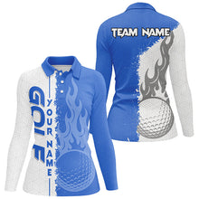 Load image into Gallery viewer, Blue and white flame golf ball custom Womens golf polo shirts, ladies golf tops for team NQS7543