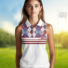 Load image into Gallery viewer, Red, White and Blue argyle pattern golf clubs Sleeveless Golf polo shirts Custom ladies golf attire NQS10030
