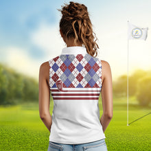 Load image into Gallery viewer, Red, White and Blue argyle pattern golf clubs Sleeveless Golf polo shirts Custom ladies golf attire NQS10030