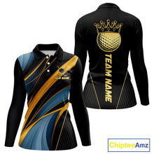 Load image into Gallery viewer, Blue and Gold Women Golf polo shirts Custom Golf Outfit For Ladies Team Golf shirt | Black NQS10033