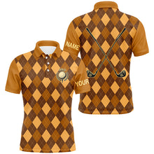 Load image into Gallery viewer, Orange argyle golf clubs Mens golf polo shirts custom name golf outfit men, personalized golf gifts NQS8135