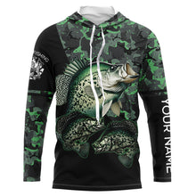 Load image into Gallery viewer, Crappie fishing black green camo personalized custom name sun protection long sleeve fishing shirts NQS3837