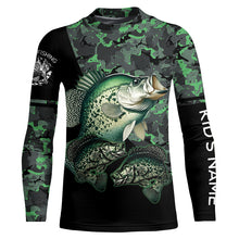 Load image into Gallery viewer, Crappie fishing black green camo personalized custom name sun protection long sleeve fishing shirts NQS3837