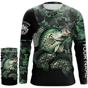 Crappie fishing black green camo personalized custom name sun protection long sleeve fishing shirts NQS3837