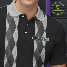 Load image into Gallery viewer, Retro Gray argyle pattern Black Bowling shirts For Men custom bowling team jerseys Bowler Outfits NQS10545