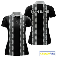 Load image into Gallery viewer, Retro Gray argyle pattern Black Bowling shirts For Women custom bowling team jerseys Bowler Outfits NQS10545