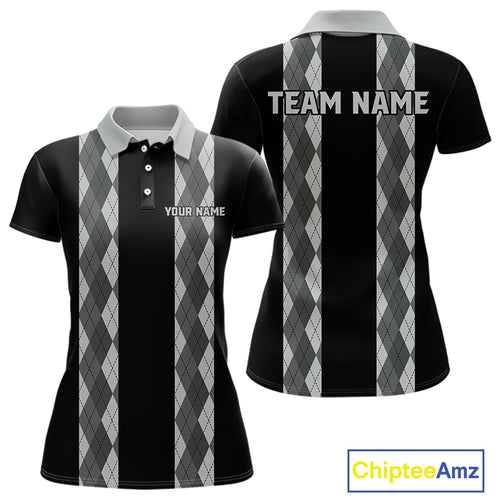 Retro Gray argyle pattern Black Bowling shirts For Women custom bowling team jerseys Bowler Outfits NQS10545