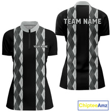 Load image into Gallery viewer, Retro Gray argyle pattern Black Bowling shirts For Women custom bowling team jerseys Bowler Outfits NQS10545