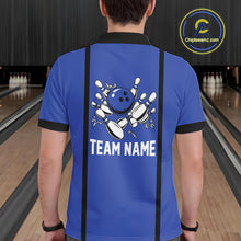 Load image into Gallery viewer, Retro Bowling Polo, Quarter Zip shirts For Men custom bowling team shirts Bowler Outfits | Blue NQS10546