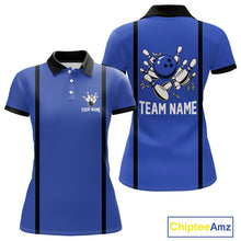 Load image into Gallery viewer, Retro Bowling Polo, Quarter Zip shirts For Women custom bowling team shirts Bowler Outfits | Blue NQS10546