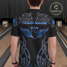 Load image into Gallery viewer, Personalized Black And Blue tribal pattern Bowling Shirts For Men, angel wings Bowling Team jerseys NQS10758