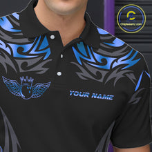 Load image into Gallery viewer, Personalized Black And Blue tribal pattern Bowling Shirts For Men, angel wings Bowling Team jerseys NQS10758