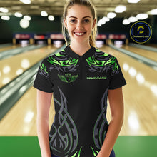 Load image into Gallery viewer, Personalized Black And Green tribal pattern Bowling Shirts For Women, angel wings Bowling Team jersey NQS10759