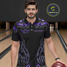 Load image into Gallery viewer, Personalized Black And Purple tribal pattern Bowling Shirts For Men, angel wings Bowling Team jerseys NQS10760