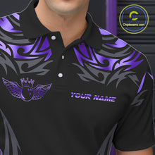 Load image into Gallery viewer, Personalized Black And Purple tribal pattern Bowling Shirts For Men, angel wings Bowling Team jerseys NQS10760