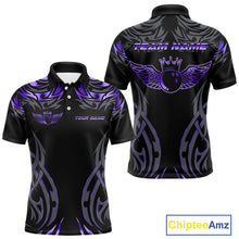 Load image into Gallery viewer, Personalized Black And Purple tribal pattern Bowling Shirts For Men, angel wings Bowling Team jerseys NQS10760