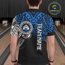 Load image into Gallery viewer, Personalized Black and Blue Tribal pattern Mens Bowling Shirts Custom Team Bowling outfit for men NQS10762
