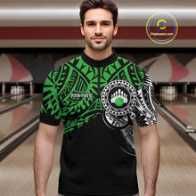 Load image into Gallery viewer, Personalized Black and Green Tribal pattern Mens Bowling Shirts Custom Team Bowling outfit for men NQS10763