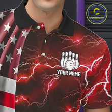 Load image into Gallery viewer, Red Lightning Thunder American Flag Bowling Shirts For Men Custom patriotic team bowling jerseys NQS10961