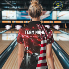 Load image into Gallery viewer, Red Lightning Thunder American Flag Bowling Shirts For Women Custom patriotic team bowling jerseys NQS10961