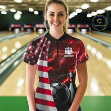 Load image into Gallery viewer, Red Lightning Thunder American Flag Bowling Shirts For Women Custom patriotic team bowling jerseys NQS10961