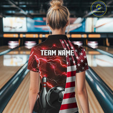 Load image into Gallery viewer, Red Lightning Thunder American Flag Bowling Shirts For Women Custom patriotic team bowling jerseys NQS10961