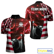 Load image into Gallery viewer, Red Lightning Thunder American Flag Bowling Shirts For Men Custom patriotic team bowling jerseys NQS10961