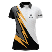 Load image into Gallery viewer, Black and white yellow lightning Womens golf polos shirts custom female golf attire outfit for girls NQS9291