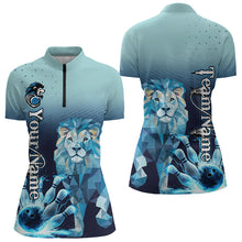 Load image into Gallery viewer, Blue Lightning Lion Bowling Polo, Quarter Zip Shirts for Women Custom Lion Bowling Team jerseys NQS9292