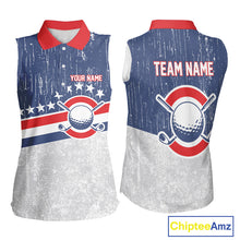 Load image into Gallery viewer, Red, White and Blue Grunge Women's Sleeveless polo shirt Custom Patriotic Team Golf Outfit For Ladies NQS11344