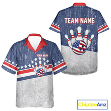 Load image into Gallery viewer, Red, White and Blue Grunge American Flag Bowling Hawaiian Shirt Custom Patriotic Team Bowling jersey NQS11345