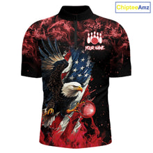 Load image into Gallery viewer, Red Flame American Flag Eagle bowling shirts for Men Custom Bowling Team Jersey, gift for Bowler NQS11556