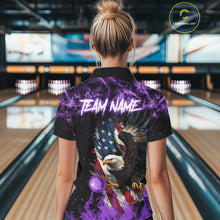 Load image into Gallery viewer, Purple Flame American Flag Eagle bowling shirts for Women Custom Bowling Team Jersey, gift for Bowler NQS11557