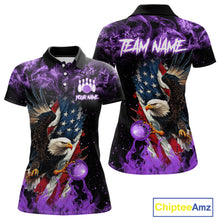 Load image into Gallery viewer, Purple Flame American Flag Eagle bowling shirts for Women Custom Bowling Team Jersey, gift for Bowler NQS11557