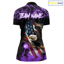 Load image into Gallery viewer, Purple Flame American Flag Eagle bowling shirts for Women Custom Bowling Team Jersey, gift for Bowler NQS11557