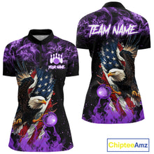 Load image into Gallery viewer, Purple Flame American Flag Eagle bowling shirts for Women Custom Bowling Team Jersey, gift for Bowler NQS11557