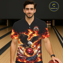 Load image into Gallery viewer, Custom Flame American Flag Eagle Bowling Hawaiian Shirts, Patriotic Eagle Bowling Team Jerseys NQS11560