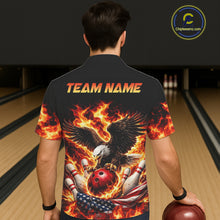 Load image into Gallery viewer, Custom Flame American Flag Eagle Bowling Hawaiian Shirts, Patriotic Eagle Bowling Team Jerseys NQS11560