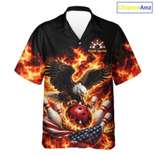 Load image into Gallery viewer, Custom Flame American Flag Eagle Bowling Hawaiian Shirts, Patriotic Eagle Bowling Team Jerseys NQS11560