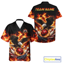 Load image into Gallery viewer, Custom Flame American Flag Eagle Bowling Hawaiian Shirts, Patriotic Eagle Bowling Team Jerseys NQS11560