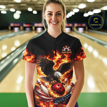 Load image into Gallery viewer, Custom Flame American Flag Eagle Bowling Shirts, Patriotic Eagle Bowling Team Jerseys For Women NQS11560