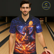 Load image into Gallery viewer, Orange and Purple Lightning Thunder Dragon Bowling Button-up Shirt Custom Dragon Team Bowling Jersey NQS11680