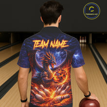 Load image into Gallery viewer, Orange and Purple Lightning Thunder Dragon Bowling Button-up Shirt Custom Dragon Team Bowling Jersey NQS11680