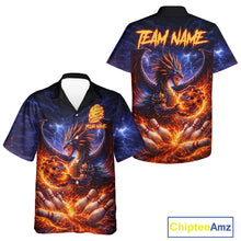 Load image into Gallery viewer, Orange and Purple Lightning Thunder Dragon Bowling Button-up Shirt Custom Dragon Team Bowling Jersey NQS11680