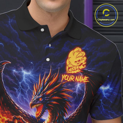 Orange and Purple Lightning Thunder Dragon Bowling Shirts for Men Custom Dragon Team Bowling Jersey NQS11680