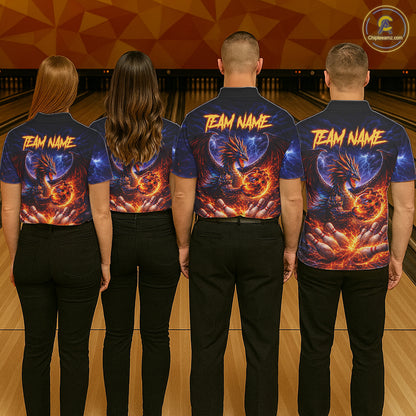 Orange and Purple Lightning Thunder Dragon Bowling Shirts for Men Custom Dragon Team Bowling Jersey NQS11680