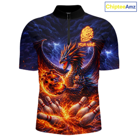 Orange and Purple Lightning Thunder Dragon Bowling Shirts for Men Custom Dragon Team Bowling Jersey NQS11680