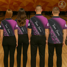Load image into Gallery viewer, Black and Pink Glitter Flower Bowling Polo, Quarter Zip Shirt for Women Custom Bowling Team Jerseys NQS11685