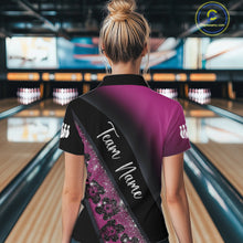 Load image into Gallery viewer, Black and Pink Glitter Flower Bowling Polo, Quarter Zip Shirt for Women Custom Bowling Team Jerseys NQS11685